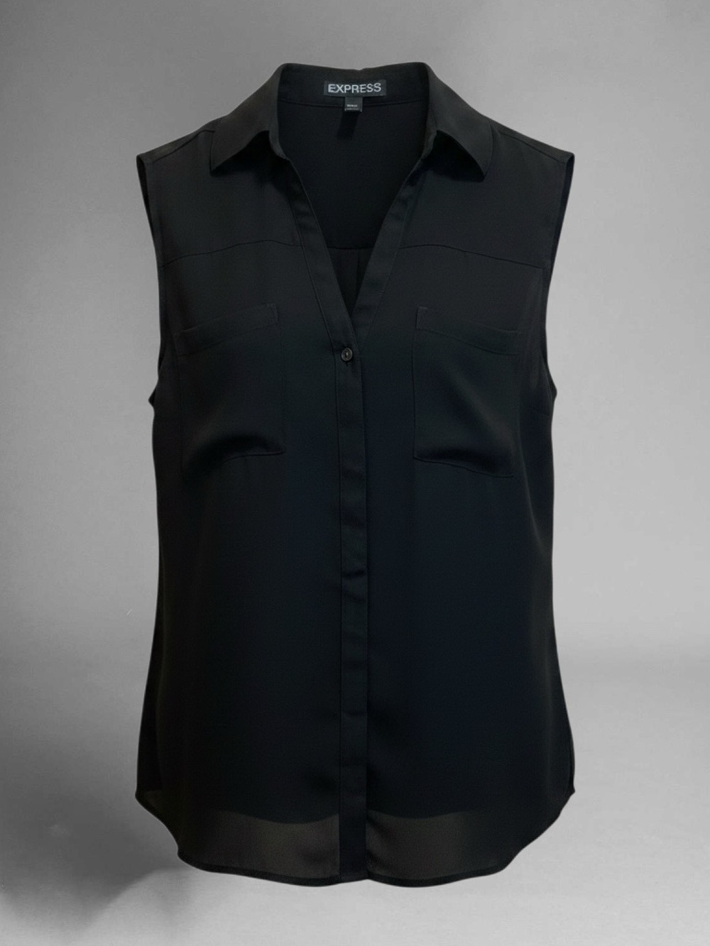 Express Black Sleeveless Collared Button-Front Top